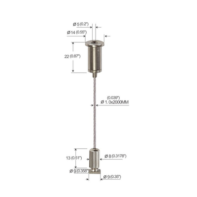 Sistema de suspensão de cabo de parafuso com saída lateral de latão e kit de suspensão de cabo de cabo de aço inoxidável