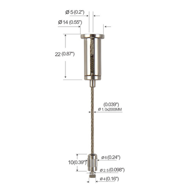 1.2mm Wire Side Exit Hanging Wire Rope Custom Length Wire Suspension Kit para quadro de imagem